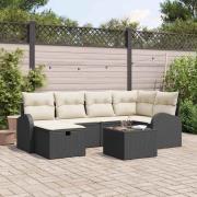 vidaXL Trädgårdsoffset med kudde med lagring 7 pcs Svart Poly rattan