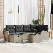 vidaXL Trädgårdsoffset med kudde med lagring 7 pcs Ljusgrå Poly rattan