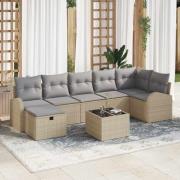 vidaXL Trädgårdsoffset med kudde med lagring 8 pcs Beige Poly rattan