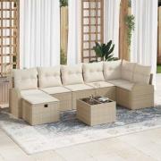 vidaXL Trädgårdsoffset med kudde med lagring 8 pcs Beige Poly rattan