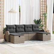vidaXL Trädgårdsoffset med kudde med lagring 6 pcs Grå Poly rattan