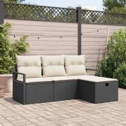 vidaXL Trädgårdsoffset med kudde med lagring 4 pcs Svart Poly rattan