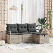 vidaXL Trädgårdsoffset med kudde med lagring 4 pcs Ljusgrå Poly rattan