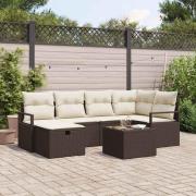vidaXL Trädgårdsoffset med kudde med lagring 7 pcs Brun Poly rattan
