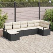 vidaXL Trädgårdsoffset med kudde med lagring 7 pcs Svart Poly rattan