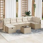vidaXL Trädgårdsoffset med kudde med lagring 8 pcs Beige Poly rattan