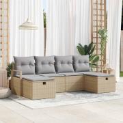 vidaXL Trädgårdsoffset med kudde med lagring 6 pcs Beige Poly rattan