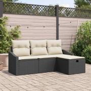 vidaXL Trädgårdsoffset med kudde med lagring 4 pcs Svart Poly rattan