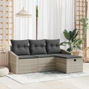 vidaXL Trädgårdsoffset med kudde med lagring 4 pcs Ljusgrå Poly rattan