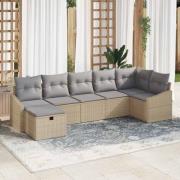 vidaXL Trädgårdsoffset 7 pcs Beige 55 x 62 x 69 cm Poly rattan