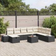 vidaXL Trädgårdsoffset 9 pcs Svart 55 x 62 x 69 cm Poly rattan