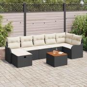 vidaXL Trädgårdsoffset med kudde med lagring 8 pcs Svart Poly rattan