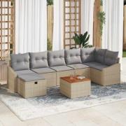 vidaXL Trädgårdsoffset med lagring 8 pcs Beige Poly rattan