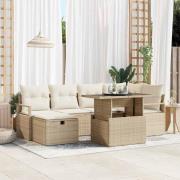 vidaXL Trädgårdsoffset med kudde med lagring 7 pcs Beige Poly rattan