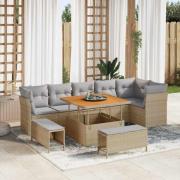 vidaXL Trädgårdsoffset 9 pcs Beige konstrotting