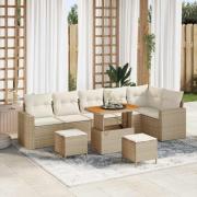 vidaXL Trädgårdsoffset 9 pcs Beige konstrotting