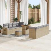 vidaXL Trädgårdsoffset med lagring 11 pcs Beige Poly rattan