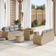 vidaXL Trädgårdsoffset 9 pcs Beige konstrotting