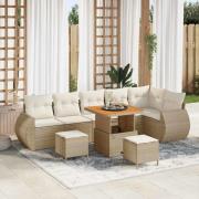vidaXL Trädgårdsoffset 9 pcs Beige konstrotting