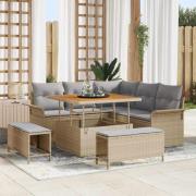 vidaXL Trädgårdsoffset Höjdjusterbar 8 pcs Beige konstrotting