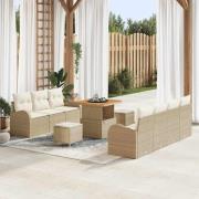 vidaXL Trädgårdsoffset med kudde 10 pcs Beige Poly rattan