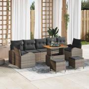 vidaXL Trädgårdsoffset med kudde 10 pcs Grå Poly rattan