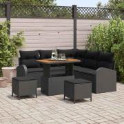 vidaXL Trädgårdsoffset med kudde 8 pcs Svart Poly rattan