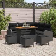 vidaXL Trädgårdsoffset med kudde 9 pcs Svart Poly rattan