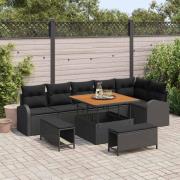 vidaXL Trädgårdsoffset med kudde 9 pcs Svart Poly rattan