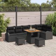 vidaXL Trädgårdsoffset med kudde 9 pcs Svart Poly rattan
