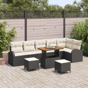 vidaXL Trädgårdsoffset med kudde 9 pcs Svart Poly rattan