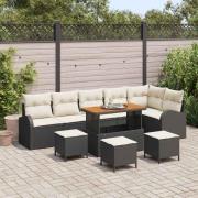 vidaXL Trädgårdsoffset med kudde 10 pcs Svart Poly rattan