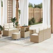 vidaXL Trädgårdsoffset med kudde 8 pcs Beige Poly rattan