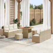 vidaXL Trädgårdsoffset med kudde 9 pcs Beige Poly rattan
