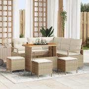 vidaXL Trädgårdsoffset med kudde 9 pcs Beige Poly rattan