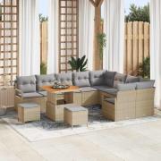 vidaXL Trädgårdsoffset med kudde 12 pcs Beige Poly rattan