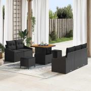 vidaXL Trädgårdsoffset med kudde 8 pcs Svart Poly rattan
