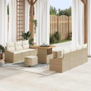 vidaXL Trädgårdsoffset med kudde 10 pcs Beige Poly rattan