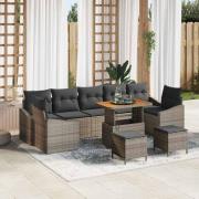 vidaXL Trädgårdsoffset med kudde 10 pcs Grå Poly rattan