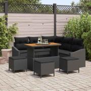 vidaXL Trädgårdsoffset med kudde 9 pcs Svart Poly rattan