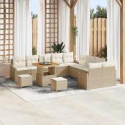 vidaXL Trädgårdsoffset med kudde 13 pcs Beige Poly rattan