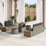 vidaXL Trädgårdsoffset med kudde 8 pcs Grå Poly rattan