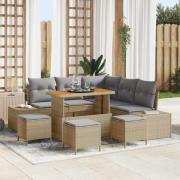 vidaXL Trädgårdsoffset med kudde 9 pcs Beige Poly rattan