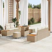 vidaXL Trädgårdsoffset med kudde 8 pcs Beige Poly rattan