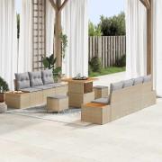 vidaXL Trädgårdsoffset med kudde 10 pcs Beige Poly rattan