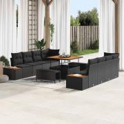 vidaXL Trädgårdsoffset med kudde 11 pcs Svart Poly rattan