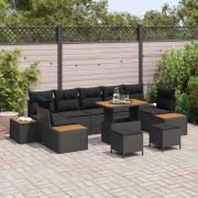 vidaXL Trädgårdsoffset med kudde 10 pcs Svart Poly rattan