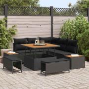 vidaXL Trädgårdsoffset med kudde 8 pcs Svart Poly rattan