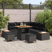 vidaXL Trädgårdsoffset med kudde 8 pcs Svart Poly rattan