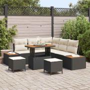 vidaXL Trädgårdsoffset med kudde 8 pcs Svart Poly rattan